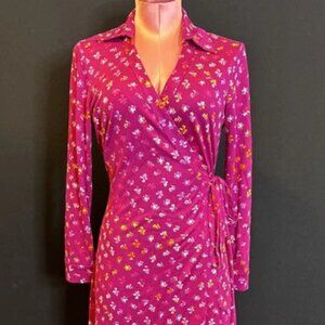 Diane Von Furstenberg Jeanne Pink Floral Wrap Dress 3/4-Sleeve Size 8